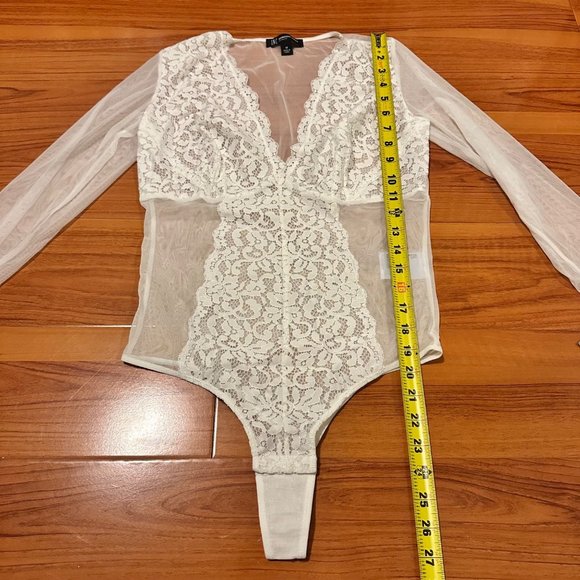 NWT INC Intimates Lingerie Lace Bodysuit Bridal White Long Sleeves Size Medium - Picture 5 of 13